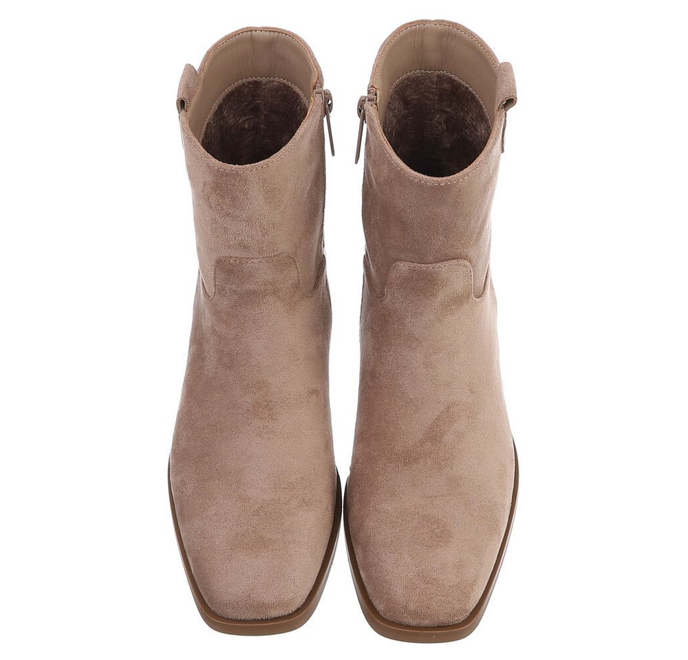 Ital-Design Damen Stiefelette mit Elastikeinsatz und Blockabsatz Stiefelette (92125649) Blockabsatz Flache Stiefeletten in Hellbraun – Bild 4 von 5