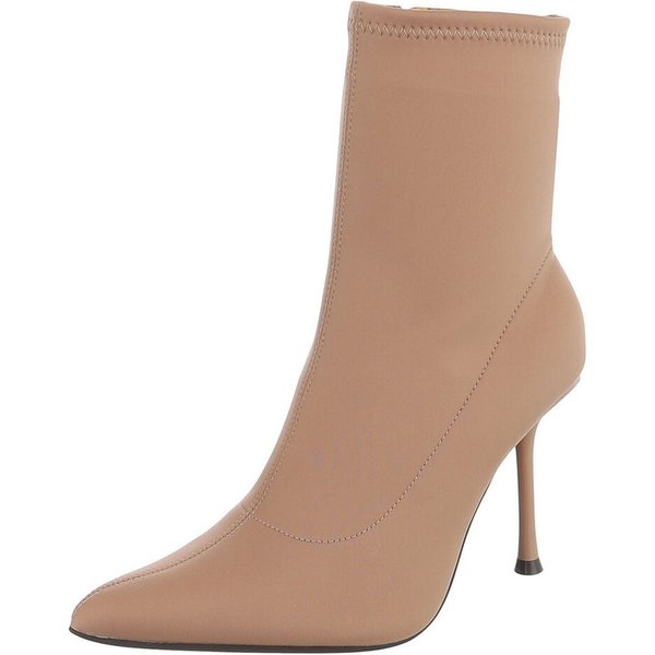 Ital-Design Damen Stiefelette mit spitzem High Heel, Sock-Style High-Heel-Stiefelette (92268894) Pfennig-/Stilettoabsatz Stiefeletten in Hellbraun