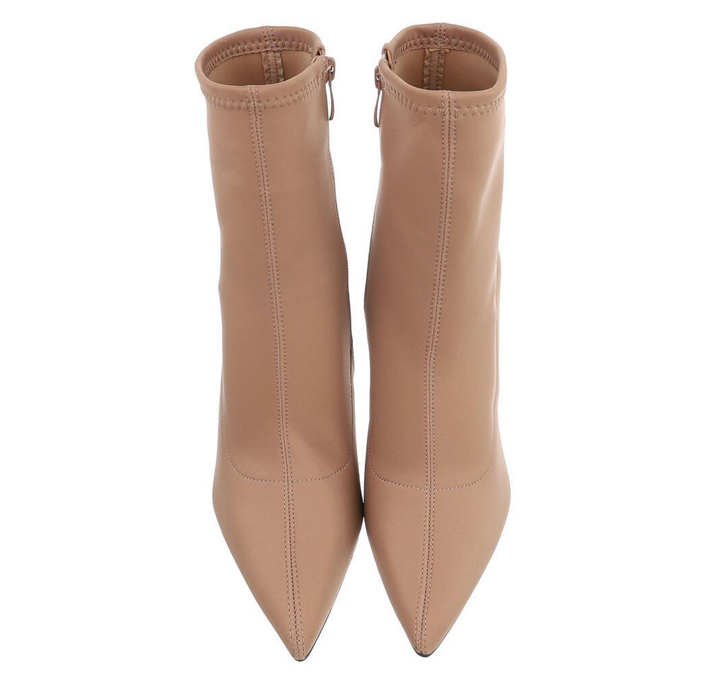 Ital-Design Damen Stiefelette mit spitzem High Heel, Sock-Style High-Heel-Stiefelette (92268894) Pfennig-/Stilettoabsatz Stiefeletten in Hellbraun – Bild 4 von 5