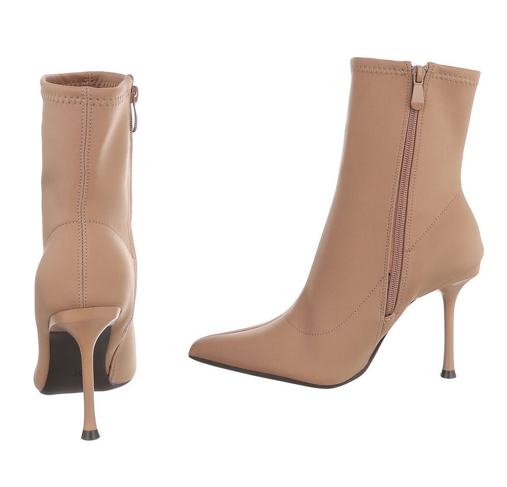 Ital-Design Damen Stiefelette mit spitzem High Heel, Sock-Style High-Heel-Stiefelette (92268894) Pfennig-/Stilettoabsatz Stiefeletten in Hellbraun – Bild 5 von 5
