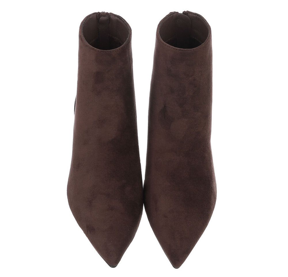 Ital-Design Damen Stiefelette spitz mit Absatz und Reißverschluss High-Heel-Stiefelette (92125666) Pfennig-/Stilettoabsatz Stiefeletten in Braun – Bild 4 von 5