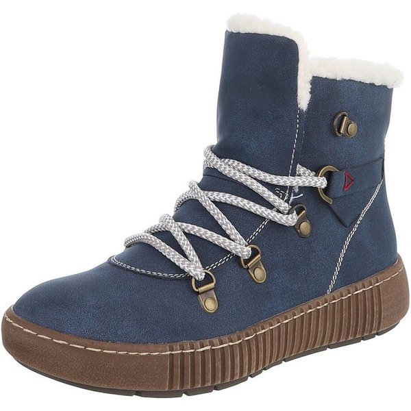 Ital-Design Damen Winterboots mit Futter und robuster Schnürung Snowboots (90827567) Flach Plateaustiefeletten in Blau