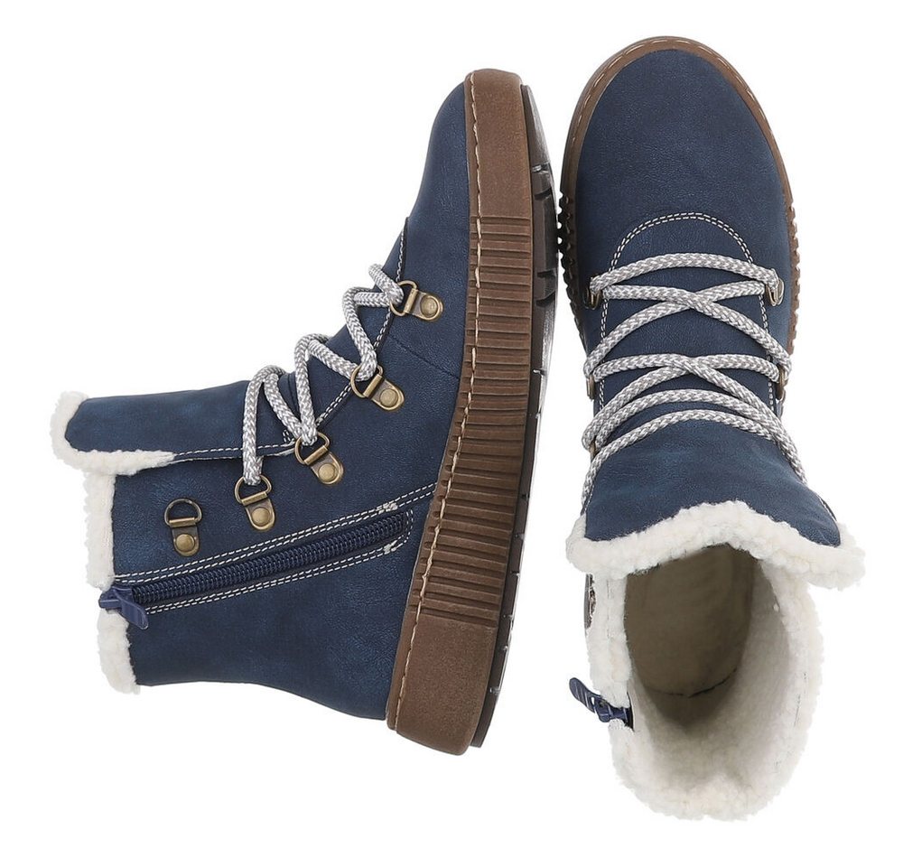 Ital-Design Damen Winterboots mit Futter und robuster Schnürung Snowboots (90827567) Flach Plateaustiefeletten in Blau – Bild 2 von 5