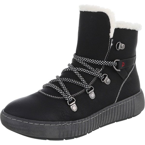 Ital-Design Damen Winterboots mit Futter und robuster Schnürung Snowboots (90827570) Flach Plateaustiefeletten in Schwarz