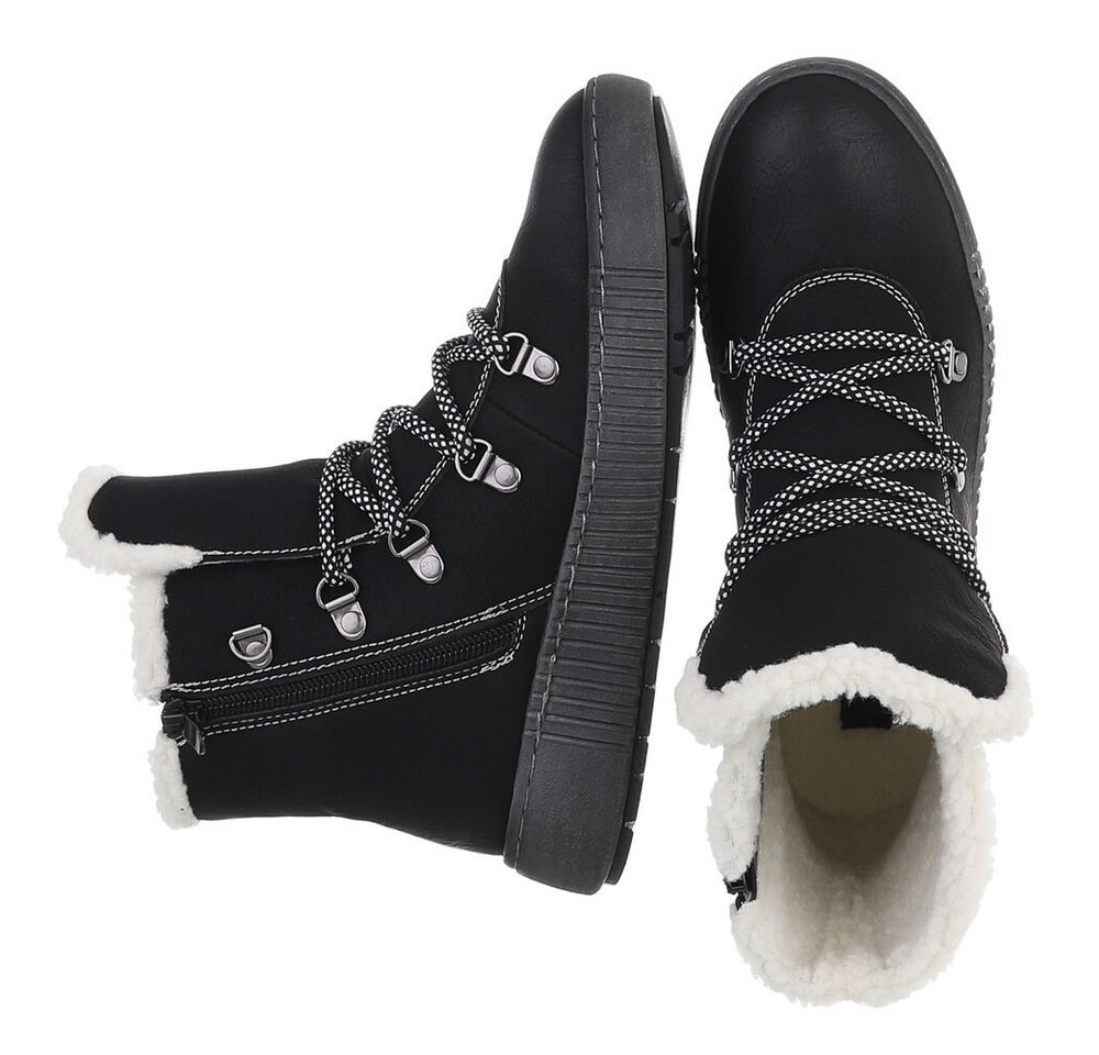 Ital-Design Damen Winterboots mit Futter und robuster Schnürung Snowboots (90827570) Flach Plateaustiefeletten in Schwarz – Bild 2 von 5