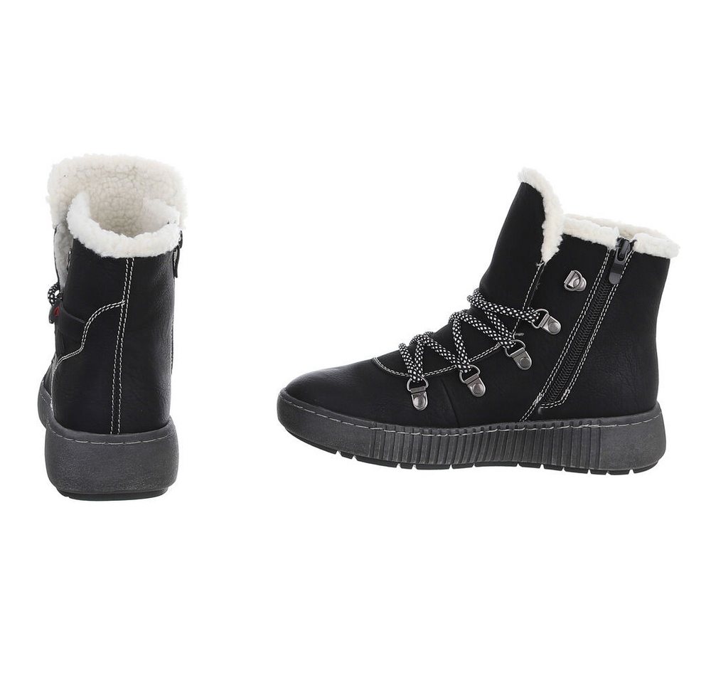 Ital-Design Damen Winterboots mit Futter und robuster Schnürung Snowboots (90827570) Flach Plateaustiefeletten in Schwarz – Bild 5 von 5