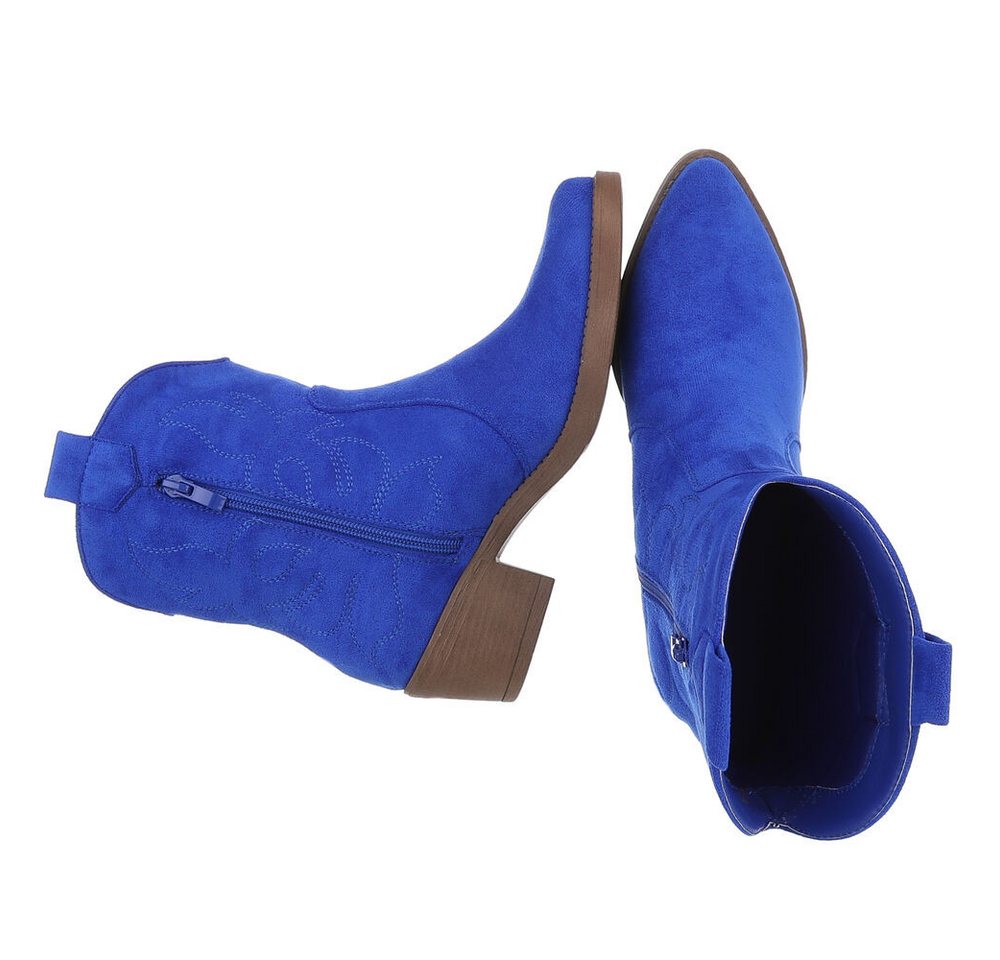 Ital-Design Elegante Cowboy-Stiefel aus Kunstleder mit Blockabsatz Westernstiefelette (89938090) Blockabsatz Stiefeletten in Neonblau – Bild 2 von 5
