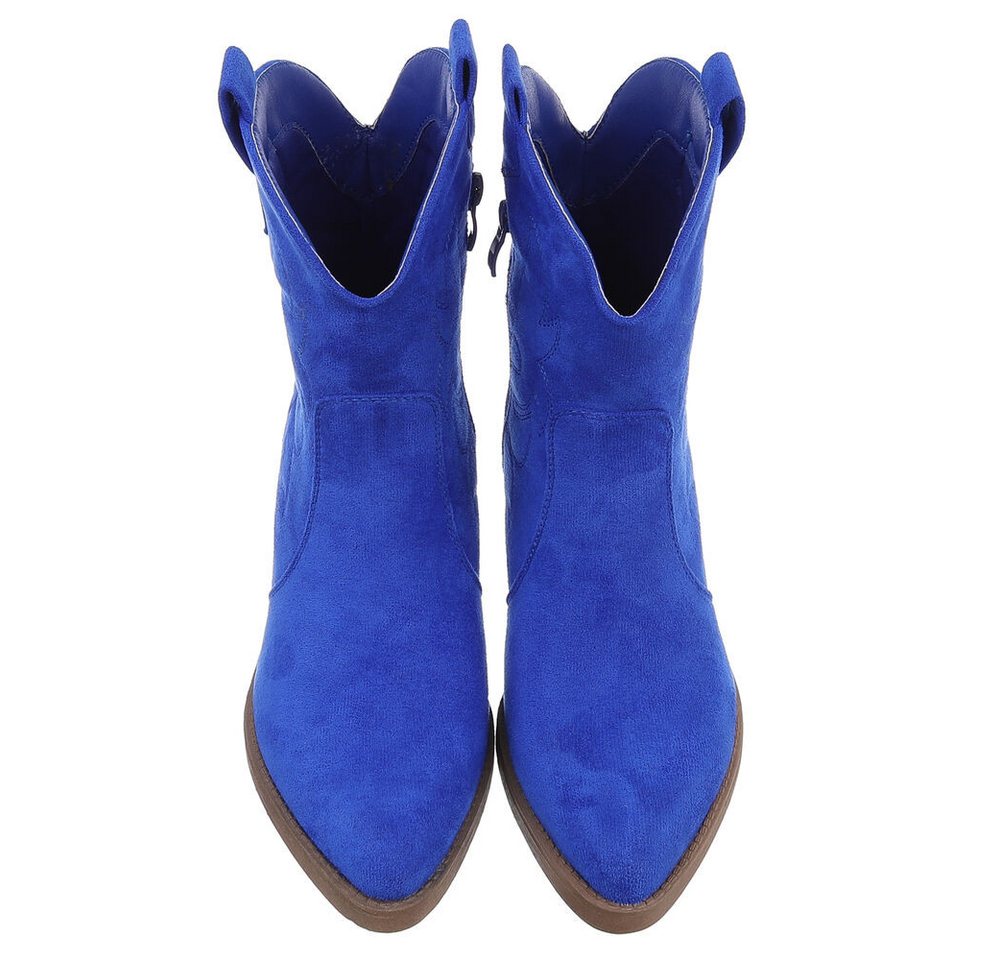 Ital-Design Elegante Cowboy-Stiefel aus Kunstleder mit Blockabsatz Westernstiefelette (89938090) Blockabsatz Stiefeletten in Neonblau – Bild 4 von 5