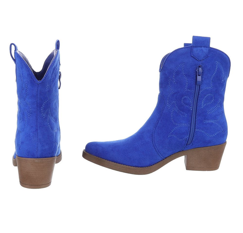 Ital-Design Elegante Cowboy-Stiefel aus Kunstleder mit Blockabsatz Westernstiefelette (89938090) Blockabsatz Stiefeletten in Neonblau – Bild 5 von 5