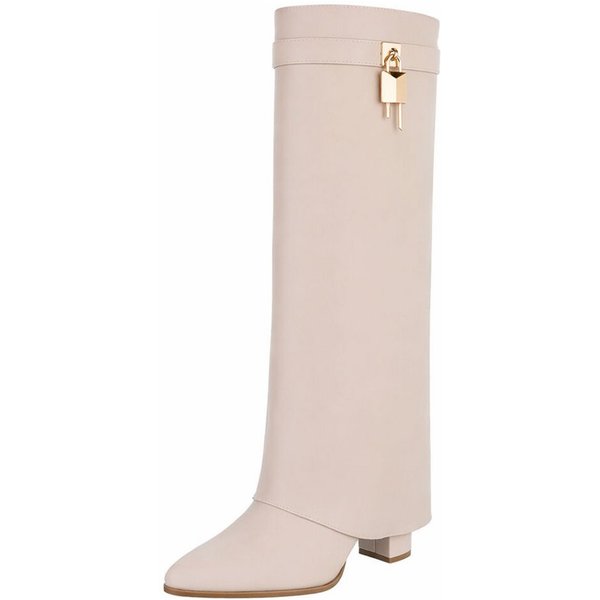 Ital-Design Elegante Stiefel mit hohem Schaft und Blockabsatz für Damen High-Heel-Stiefel (90948428) Blockabsatz Stiefel in Beige