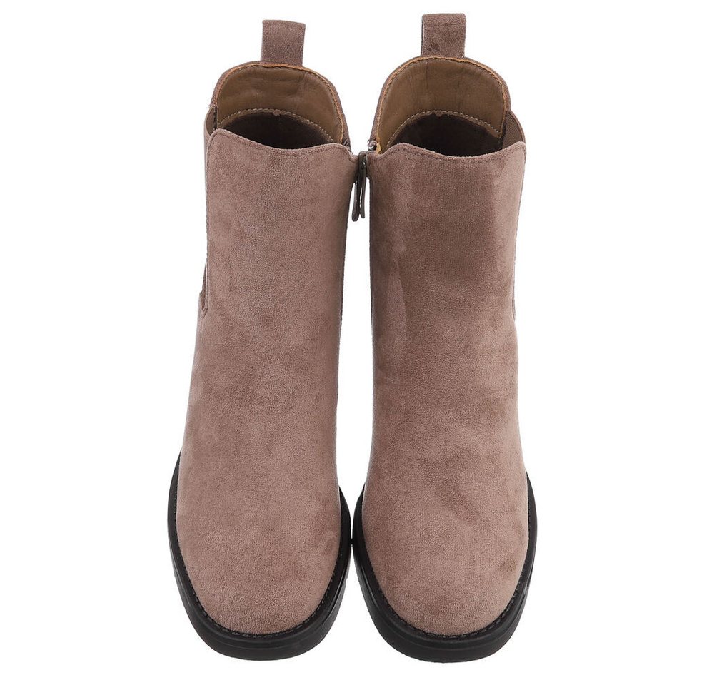 Ital-Design Eleganter Chelsea-Boot mit elastischem Einsatz und Sohle High-Heel-Stiefelette (90726831) Blockabsatz Stiefeletten in Hellbraun – Bild 4 von 5