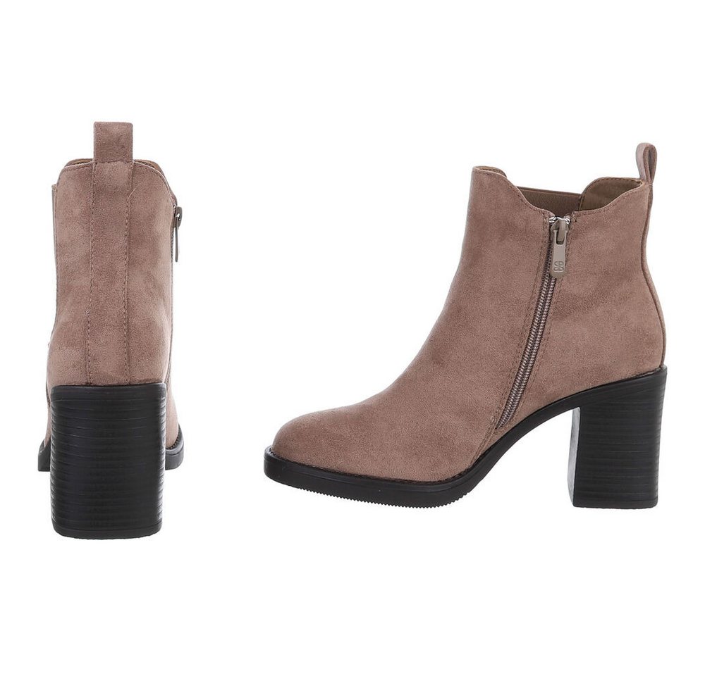 Ital-Design Eleganter Chelsea-Boot mit elastischem Einsatz und Sohle High-Heel-Stiefelette (90726831) Blockabsatz Stiefeletten in Hellbraun – Bild 5 von 5
