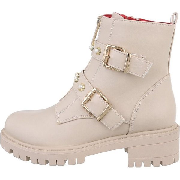 Ital-Design Kinder Biker Stiefelette (84351926) Blockabsatz Stiefeletten in Beige