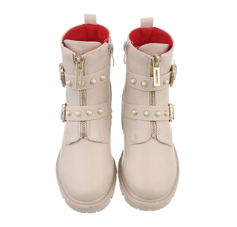 Ital-Design Kinder Biker Stiefelette (84351926) Blockabsatz Stiefeletten in Beige – Bild 4 von 4