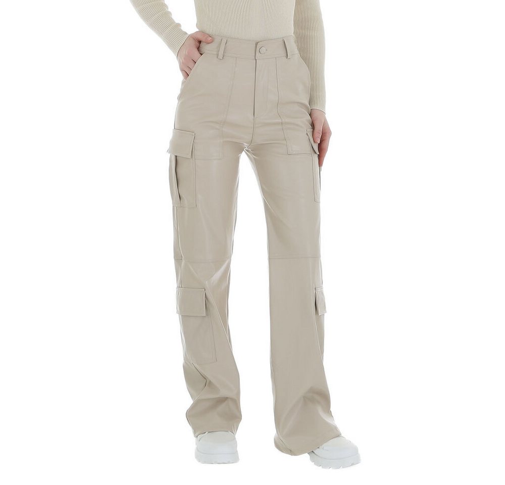 Ital-Design Lederimitathose Damen Freizeit (86365193) Glänzend Hose in Lederoptik in Beige – Bild 4 von 5