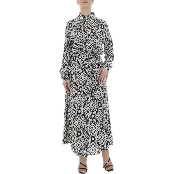 Ital-Design Maxikleid Damen Freizeit (85885216) Ornamente Blusenkleid in Schwarz