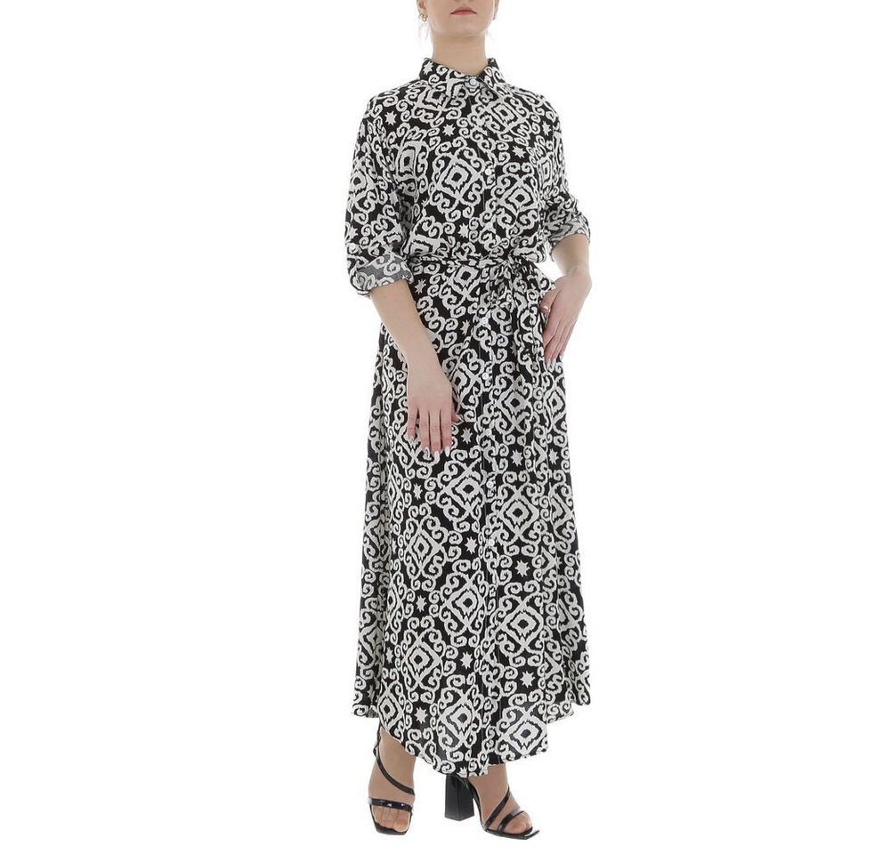 Ital-Design Maxikleid Damen Freizeit (85885216) Ornamente Blusenkleid in Schwarz – Bild 4 von 5
