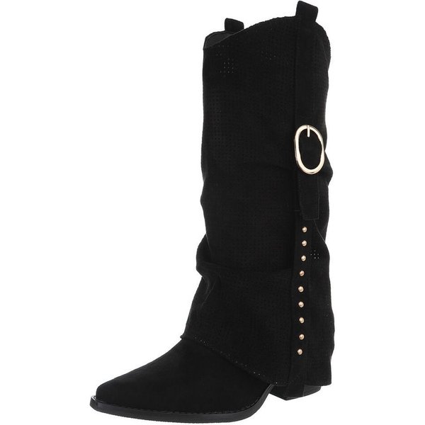 Ital-Design Moderne Stiefel mit perforiertem Design und goldenen Details Westernstiefel (91154658) Blockabsatz Stiefel in Schwarz