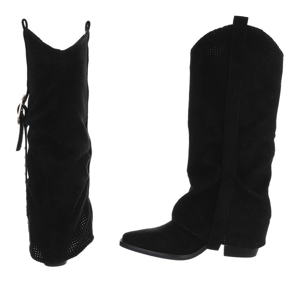 Ital-Design Moderne Stiefel mit perforiertem Design und goldenen Details Westernstiefel (91154658) Blockabsatz Stiefel in Schwarz – Bild 5 von 5