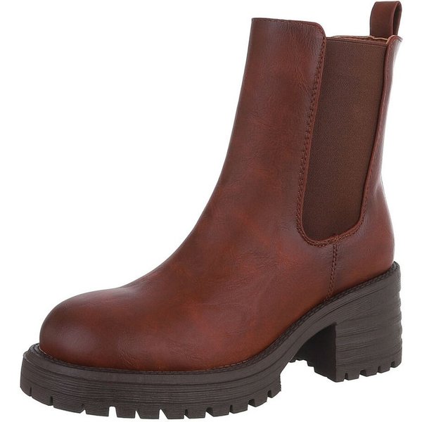 Ital-Design Modische Chelsea Boots mit elastischen Einsätzen für Damen Plateaustiefelette (90648971) Blockabsatz Stiefeletten in Camel