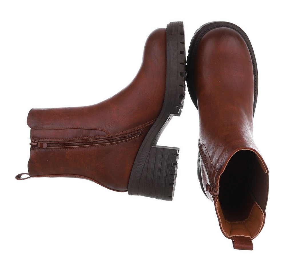 Ital-Design Modische Chelsea Boots mit elastischen Einsätzen für Damen Plateaustiefelette (90648971) Blockabsatz Stiefeletten in Camel – Bild 2 von 5