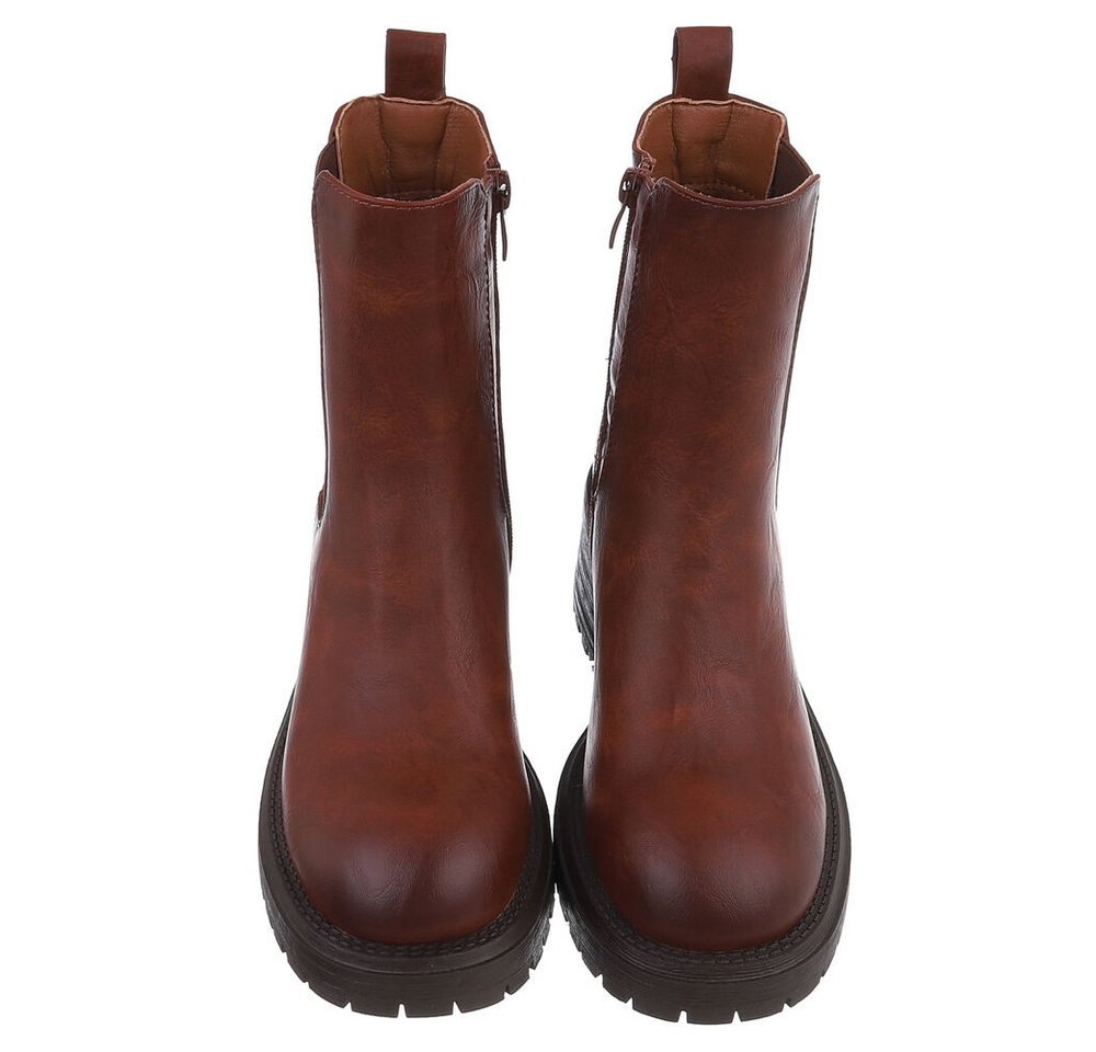 Ital-Design Modische Chelsea Boots mit elastischen Einsätzen für Damen Plateaustiefelette (90648971) Blockabsatz Stiefeletten in Camel – Bild 4 von 5