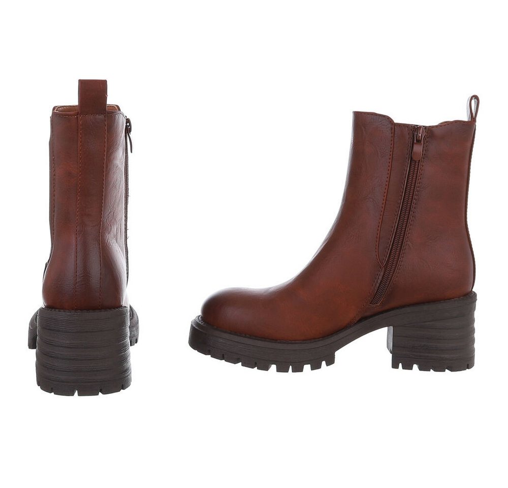 Ital-Design Modische Chelsea Boots mit elastischen Einsätzen für Damen Plateaustiefelette (90648971) Blockabsatz Stiefeletten in Camel – Bild 5 von 5