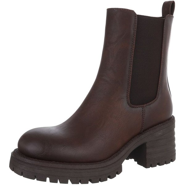 Ital-Design Modische Chelsea Boots mit elastischen Einsätzen für Damen Plateaustiefelette (90648976) Blockabsatz Stiefeletten in Braun