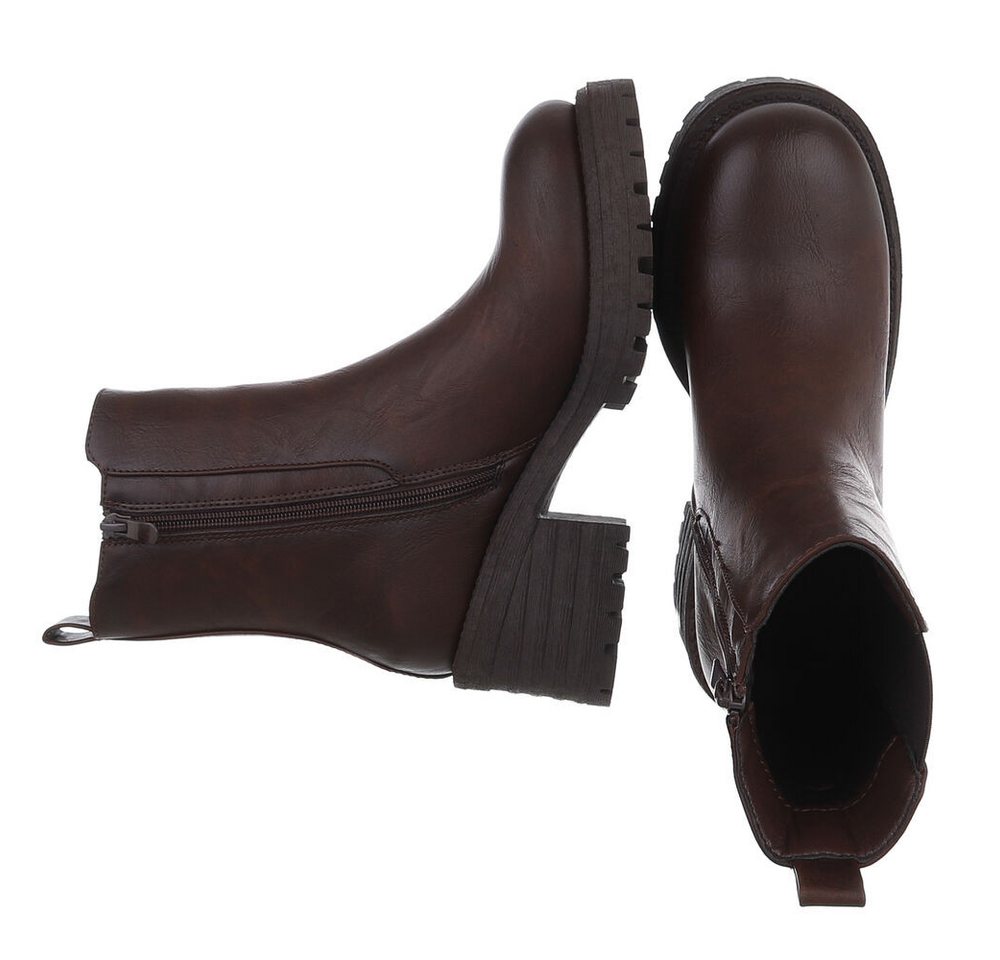 Ital-Design Modische Chelsea Boots mit elastischen Einsätzen für Damen Plateaustiefelette (90648976) Blockabsatz Stiefeletten in Braun – Bild 2 von 5
