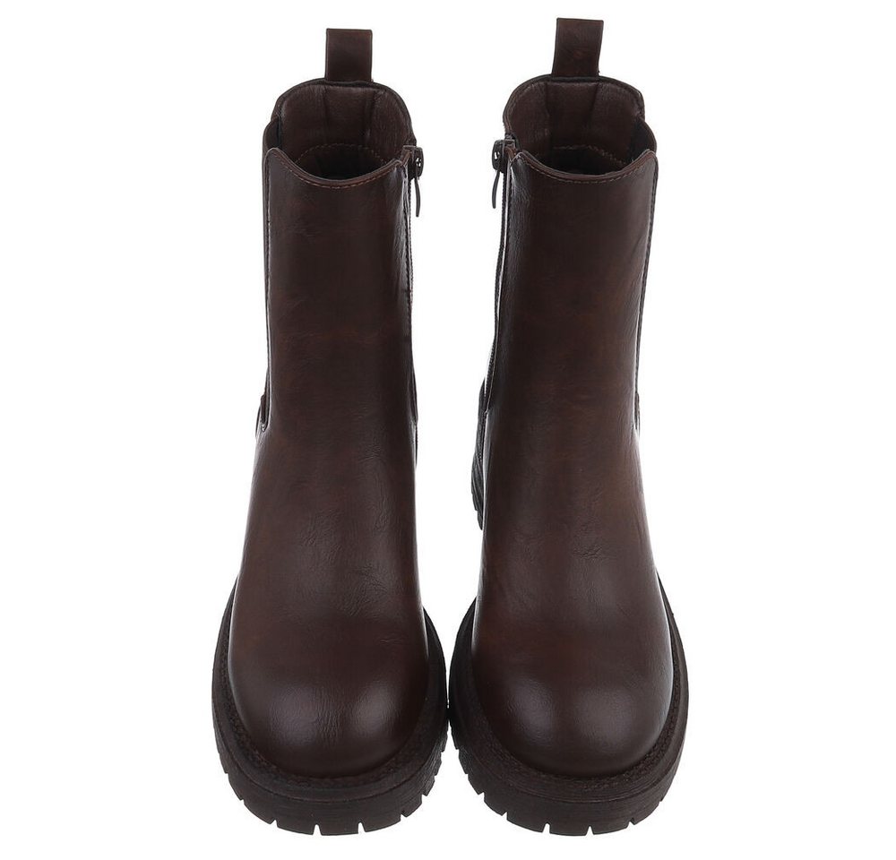 Ital-Design Modische Chelsea Boots mit elastischen Einsätzen für Damen Plateaustiefelette (90648976) Blockabsatz Stiefeletten in Braun – Bild 4 von 5