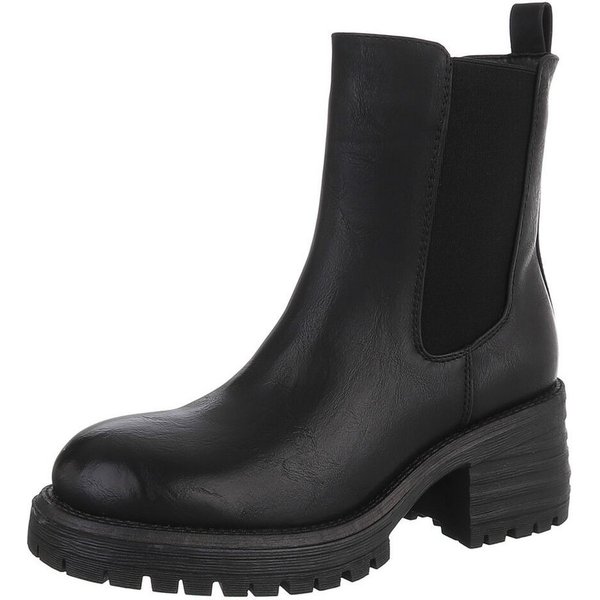 Ital-Design Modische Chelsea Boots mit elastischen Einsätzen für Damen Plateaustiefelette (90648981) Blockabsatz Stiefeletten in Schwarz