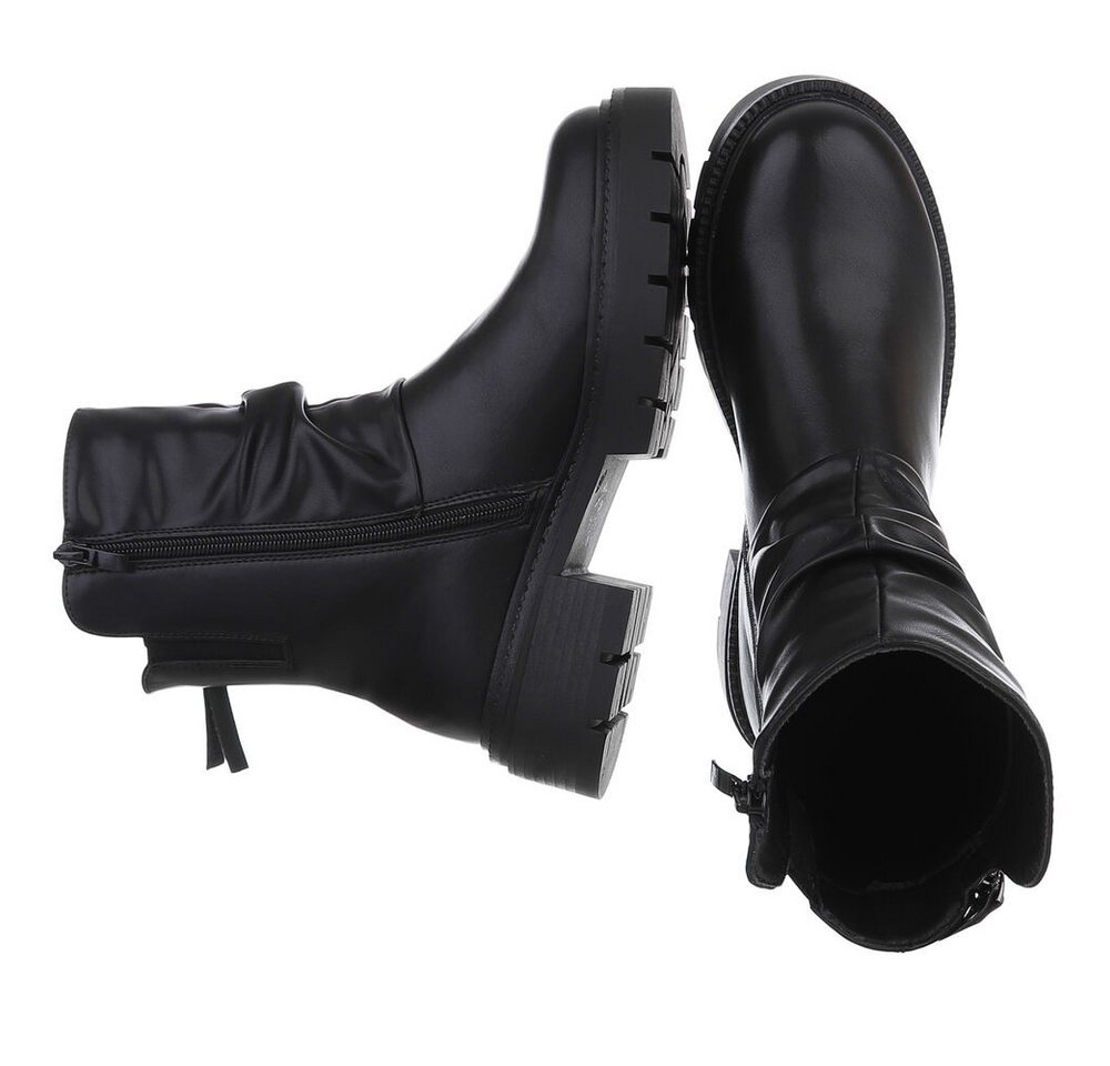 Ital-Design Modische Stiefeletten mit geschopftem Schaft für Damen Stiefelette (90109787) Blockabsatz Stiefeletten in Schwarz – Bild 2 von 5
