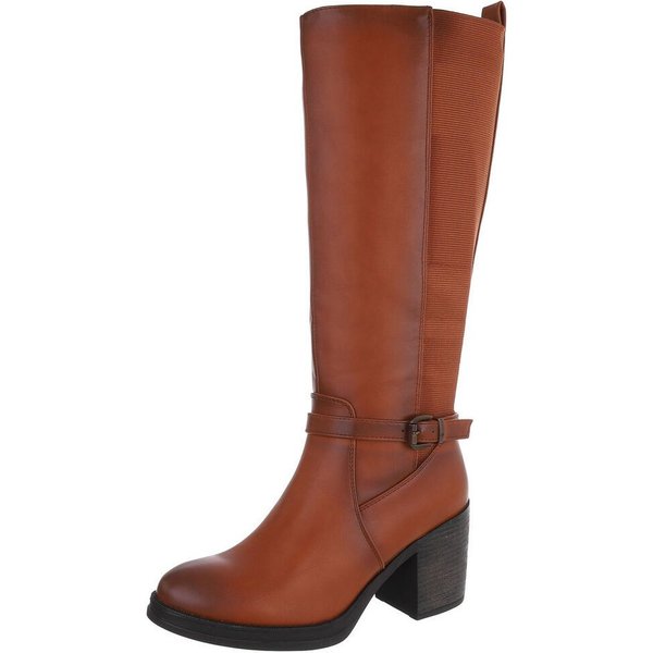 Ital-Design Modischer Damenstiefel mit Blockabsatz und elastischen Einsätzen High-Heel-Stiefel (90756051) Blockabsatz Stiefel in Camel