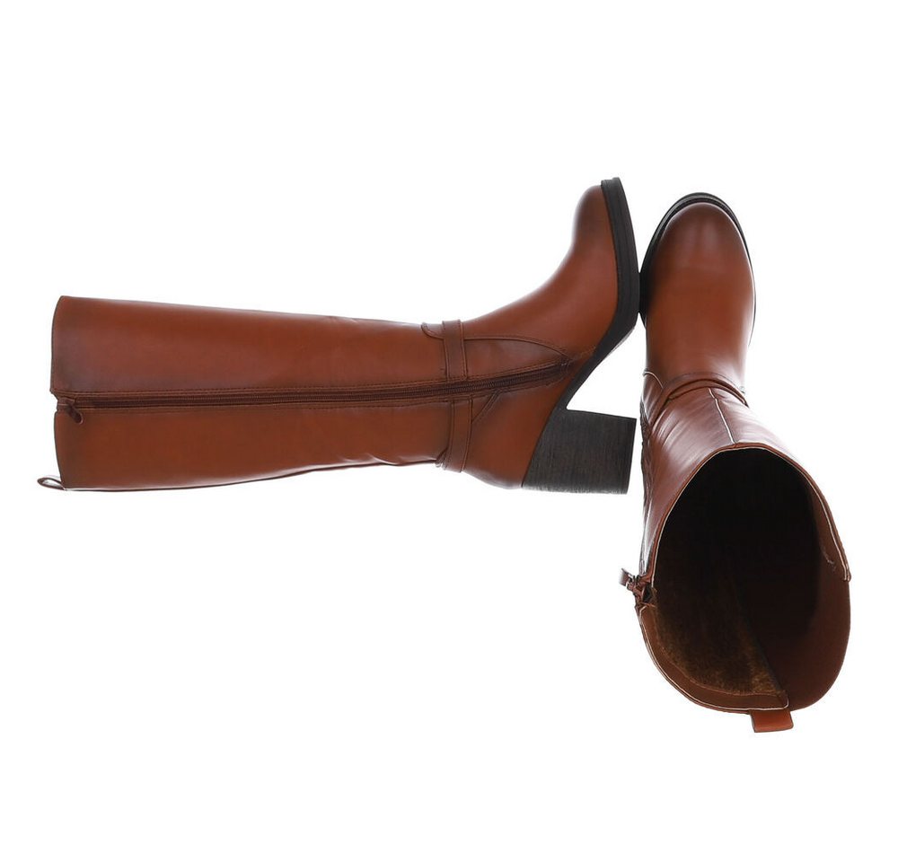 Ital-Design Modischer Damenstiefel mit Blockabsatz und elastischen Einsätzen High-Heel-Stiefel (90756051) Blockabsatz Stiefel in Camel – Bild 2 von 5