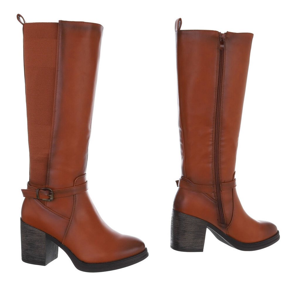 Ital-Design Modischer Damenstiefel mit Blockabsatz und elastischen Einsätzen High-Heel-Stiefel (90756051) Blockabsatz Stiefel in Camel – Bild 4 von 5