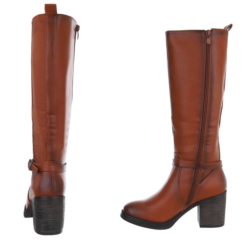 Ital-Design Modischer Damenstiefel mit Blockabsatz und elastischen Einsätzen High-Heel-Stiefel (90756051) Blockabsatz Stiefel in Camel – Bild 5 von 5