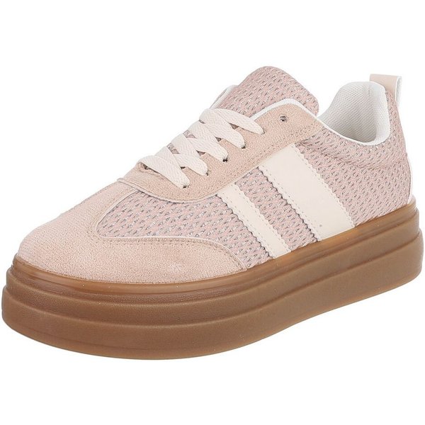 Ital-Design Modischer Sneaker mit atmungsaktivem Obermaterial für Damen Sneaker (91409101) Keilabsatz/Wedge Sneakers Low in Hellbraun