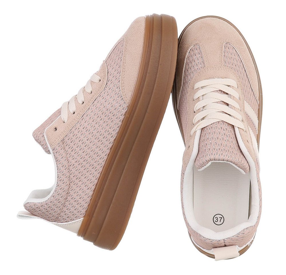Ital-Design Modischer Sneaker mit atmungsaktivem Obermaterial für Damen Sneaker (91409101) Keilabsatz/Wedge Sneakers Low in Hellbraun – Bild 2 von 5