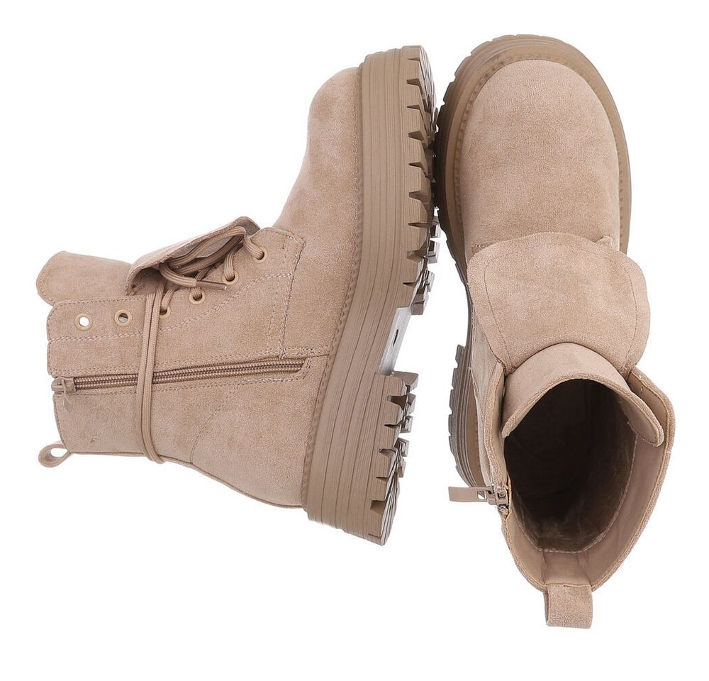 Ital-Design Robuste Damen Freizeitboots mit markanter Sohle Schnürstiefelette (90169547) Blockabsatz Stiefeletten in Beige – Bild 2 von 5