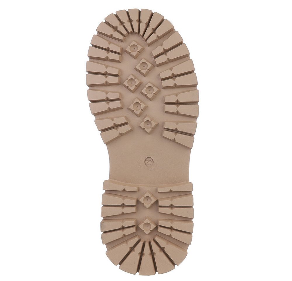 Ital-Design Robuste Damen Freizeitboots mit markanter Sohle Schnürstiefelette (90169547) Blockabsatz Stiefeletten in Beige – Bild 3 von 5