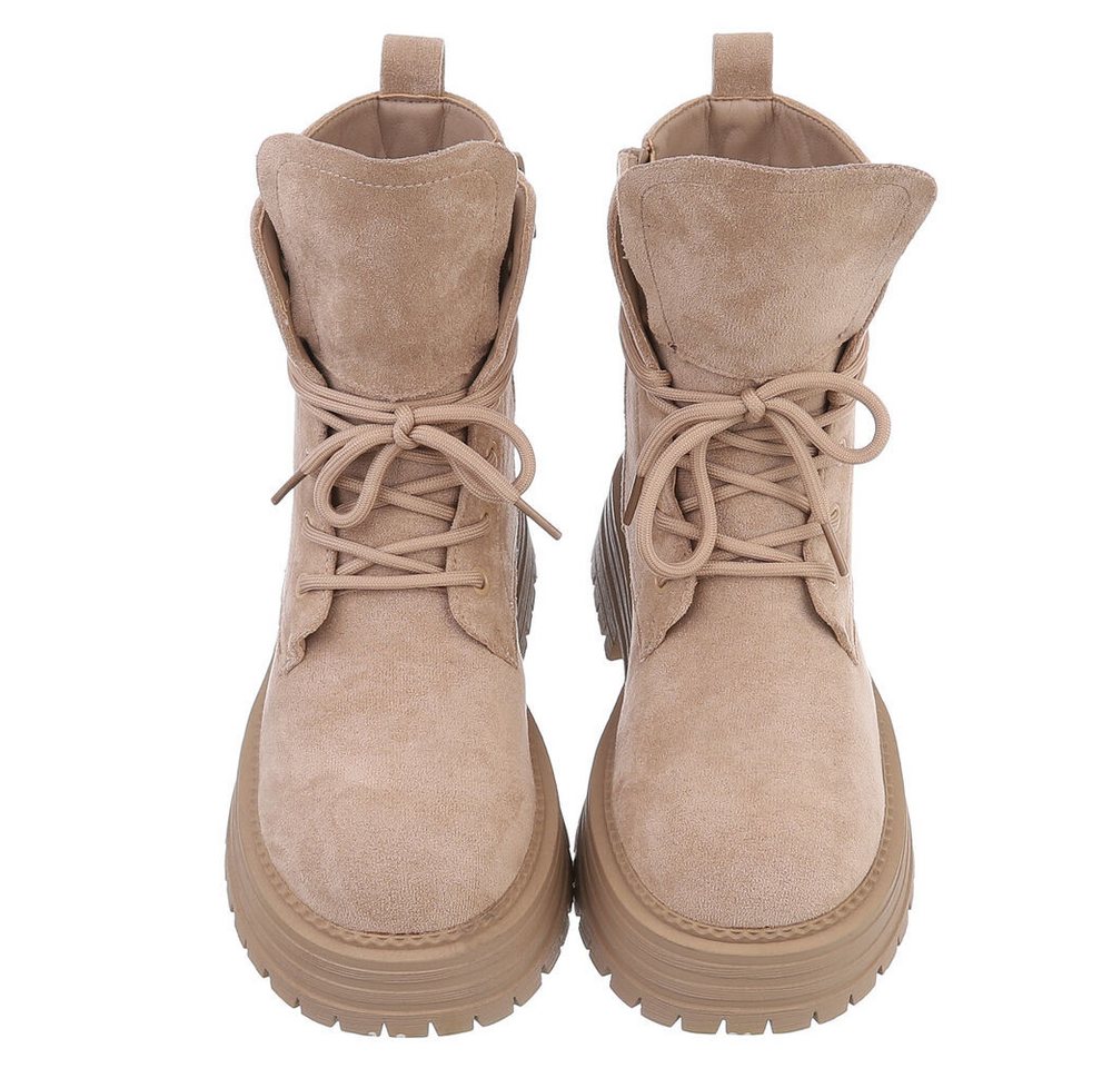 Ital-Design Robuste Damen Freizeitboots mit markanter Sohle Schnürstiefelette (90169547) Blockabsatz Stiefeletten in Beige – Bild 4 von 5