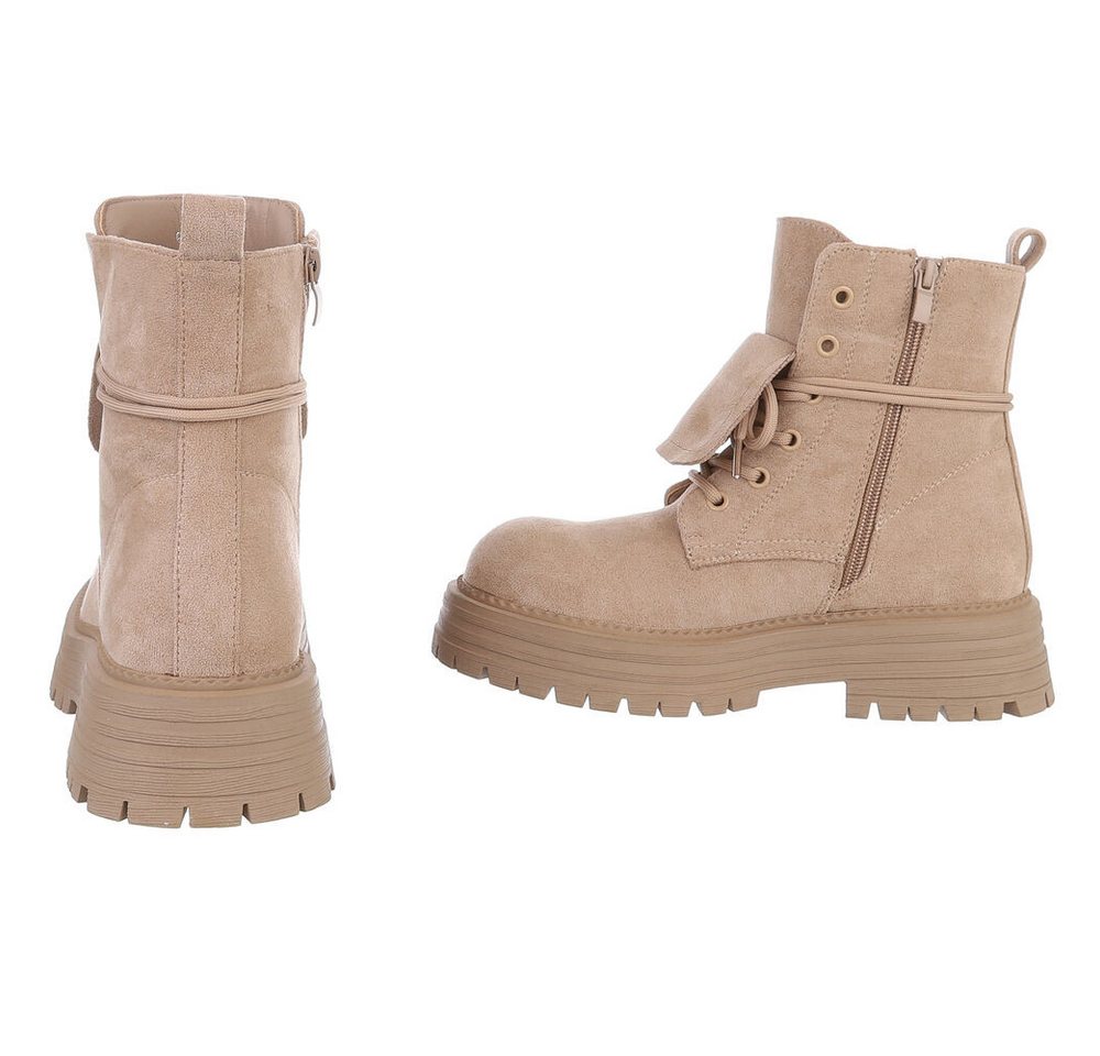 Ital-Design Robuste Damen Freizeitboots mit markanter Sohle Schnürstiefelette (90169547) Blockabsatz Stiefeletten in Beige – Bild 5 von 5