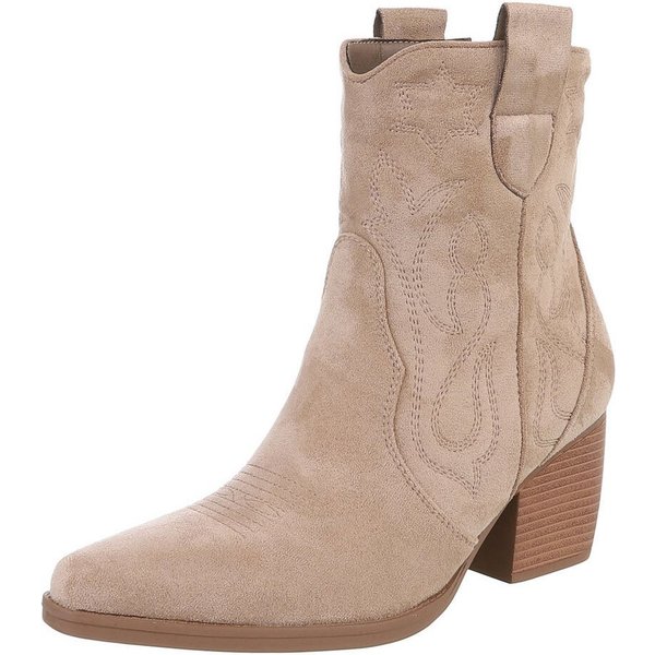 Ital-Design Stylische Westernstiefelette mit Blockabsatz für Damen Westernstiefelette (89937923) Blockabsatz Stiefeletten in Hellbraun