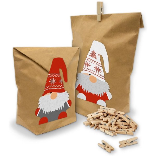 itenga Geschenkpapier Geschenktüten Set Wichtelbande Weihnachten Klammern + Sticker