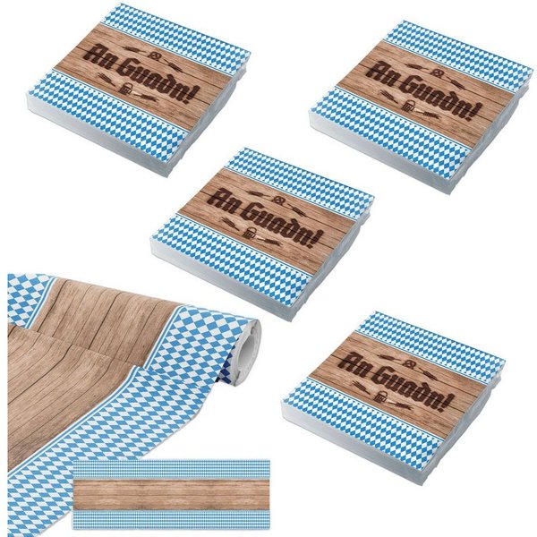 itenga Papierserviette Tischläufer + 80 Servietten (4er Pack) Oktoberfest bayrisch weiß Set