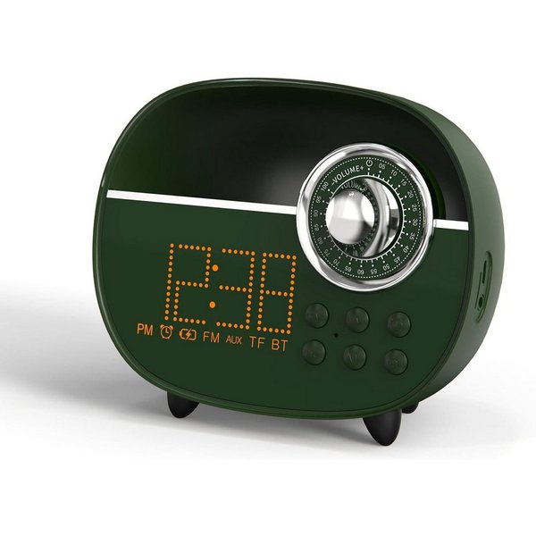 iTOMA Radiowecker Retro-Digitalwecker Bluetooth 5.1 UKW-Radio Nachtlicht Akku Grün Bluetooth 5.1, UKW-Radio, Nachtlicht, USB-C-Akku, Freisprechfunktion