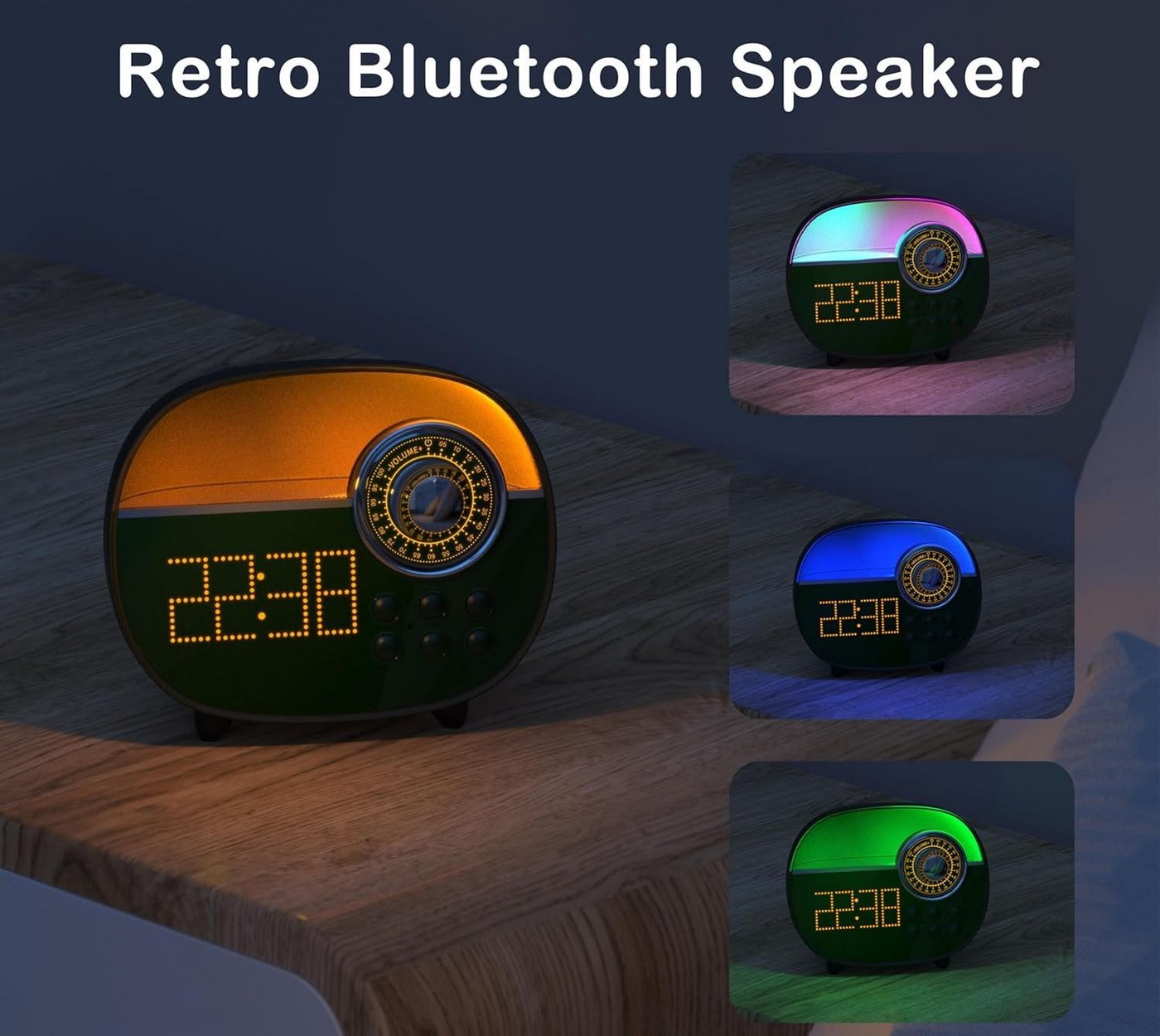 iTOMA Radiowecker Retro-Digitalwecker Bluetooth 5.1 UKW-Radio Nachtlicht Akku Grün Bluetooth 5.1, UKW-Radio, Nachtlicht, USB-C-Akku, Freisprechfunktion – Bild 5 von 5