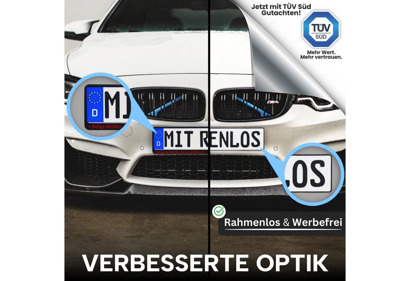 IVALITY Kennzeichenhalter Magnet - 100% Legal - Rahmenlose Halterung für 2 ALU Kennzeichen, (Das ORIGINAL - Premium Set -, 2-St., 100% Legal), Stärkste Magnete  – Bild 2 von 5