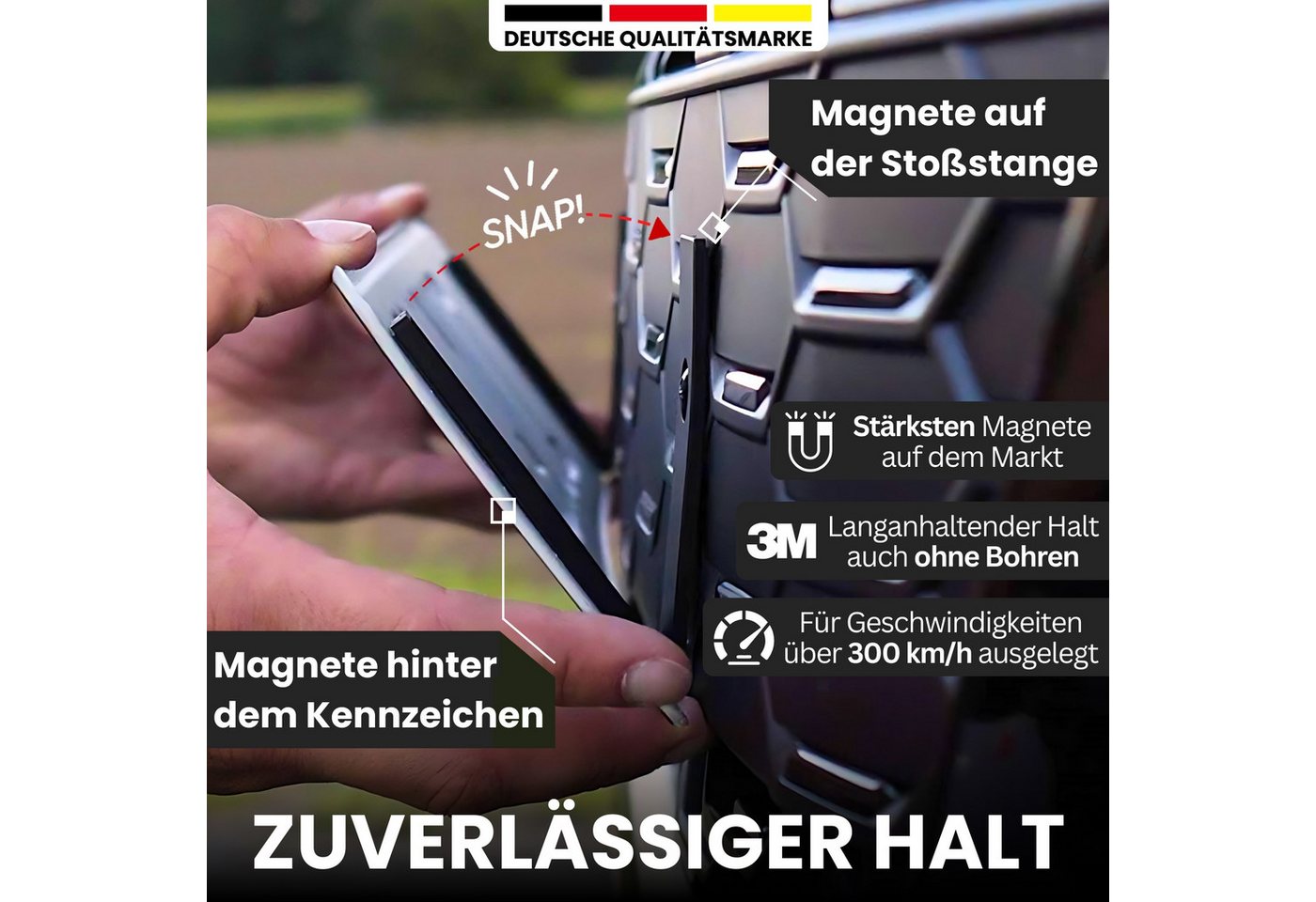 IVALITY Kennzeichenhalter Magnet - 100% Legal - Rahmenlose Halterung für 2 ALU Kennzeichen, (Das ORIGINAL - Premium Set -, 2-St., 100% Legal), Stärkste Magnete  – Bild 3 von 5