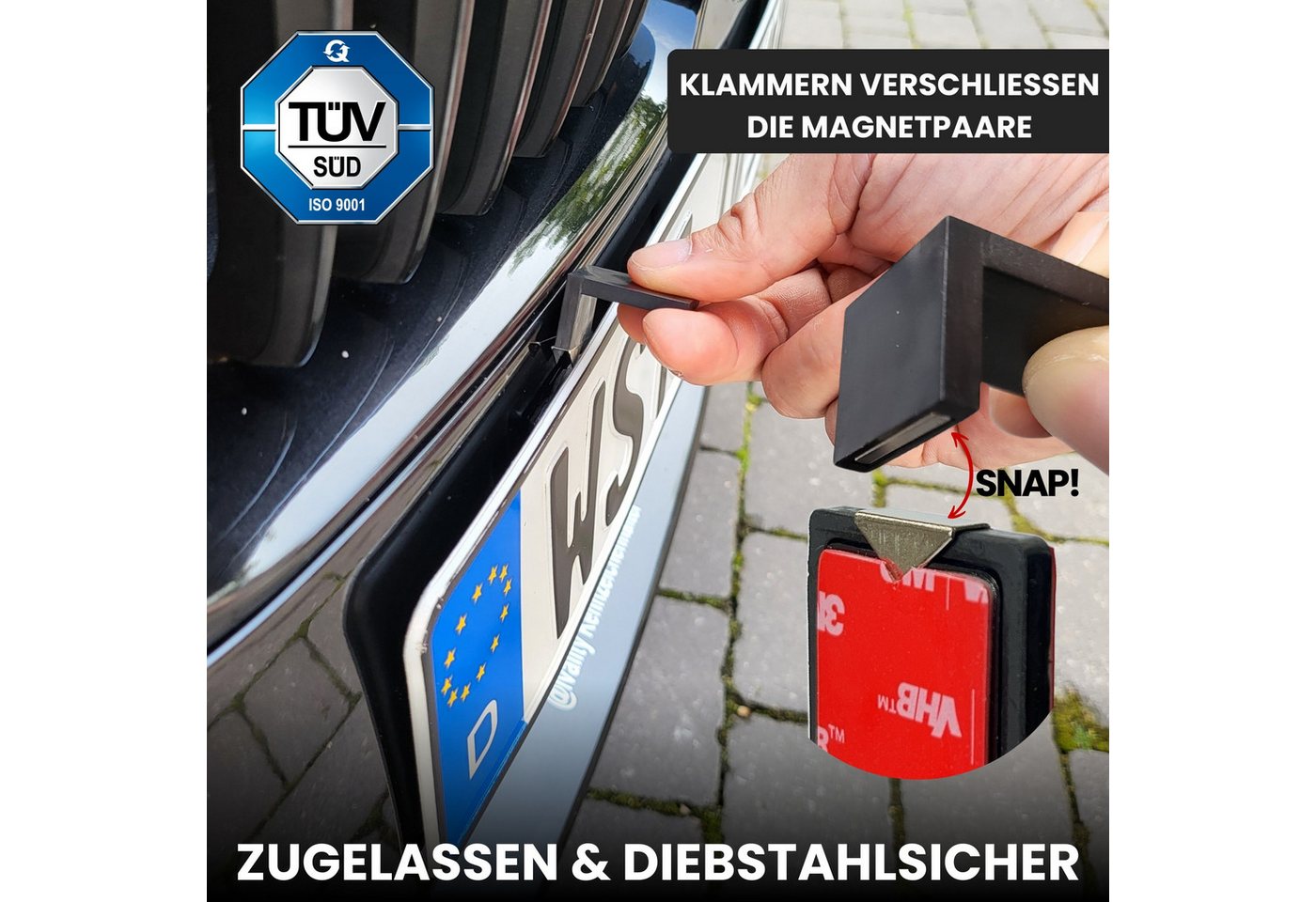 IVALITY Kennzeichenhalter Magnet - 100% Legal - Rahmenlose Halterung für 2 ALU Kennzeichen, (Das ORIGINAL - Premium Set -, 2-St., 100% Legal), Stärkste Magnete  – Bild 4 von 5